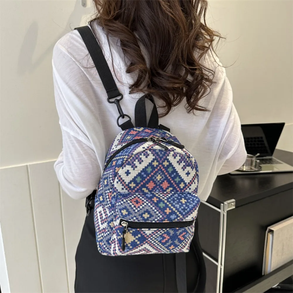 Mochila feminina de alta capacidade, bolsa de ombro ajustável, mini mochila escolar estilo étnico, zíper fashion