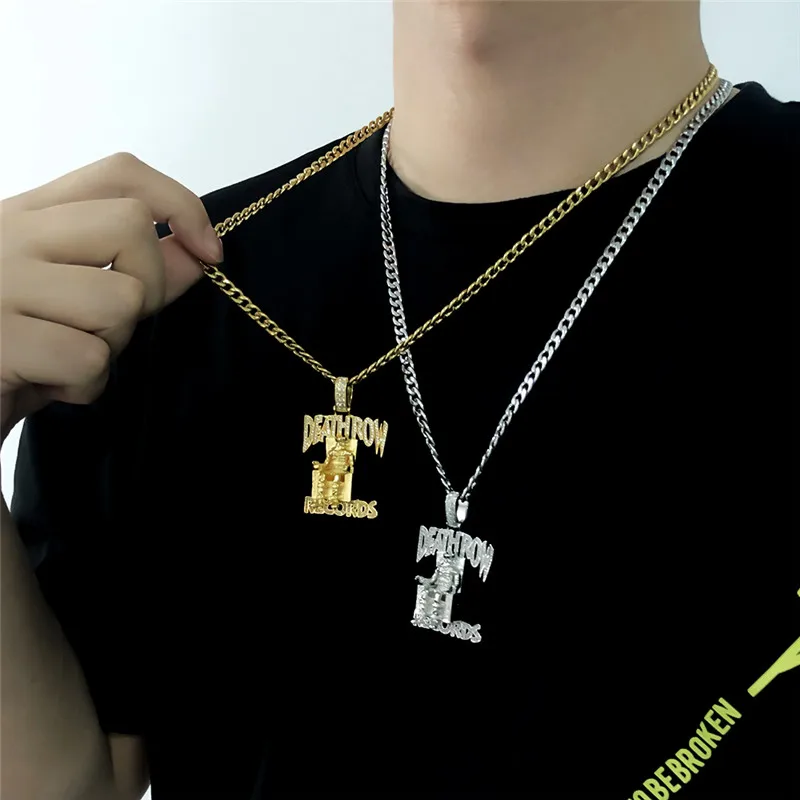 Hip Hop DEATH ROW RECORDS Prisoner Necklace Rhinestones Pendant Accessories For Man Woman Iced Out Jewelry