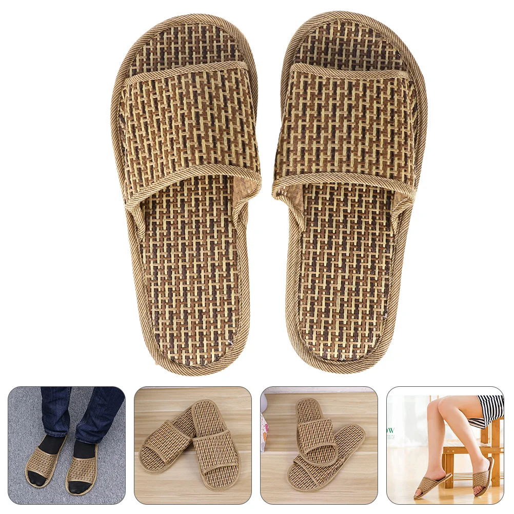 

Bamboo Weave Sandals Khaki Breathable Comfortable Open Toed Flat Slippers Suitable Home Beach All Materials