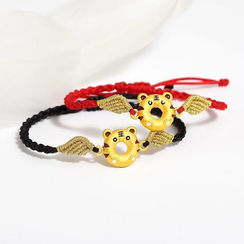 

Zodiac Tiger Year AU750 18K Gold Bracelet - DIY Handwoven Red Rope, Unisex Couple Jewelry Wholesale Gift