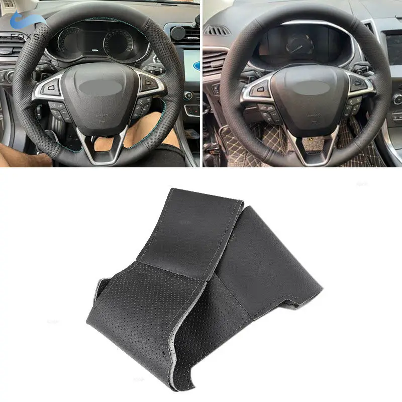 Für Ford EDGE 2015 2016 2017 2018 Mondeo Fusion 2013-2019 Hand Zöpfe Mikrofaser Leder Auto Lenkrad Abdeckung trim Schwarz