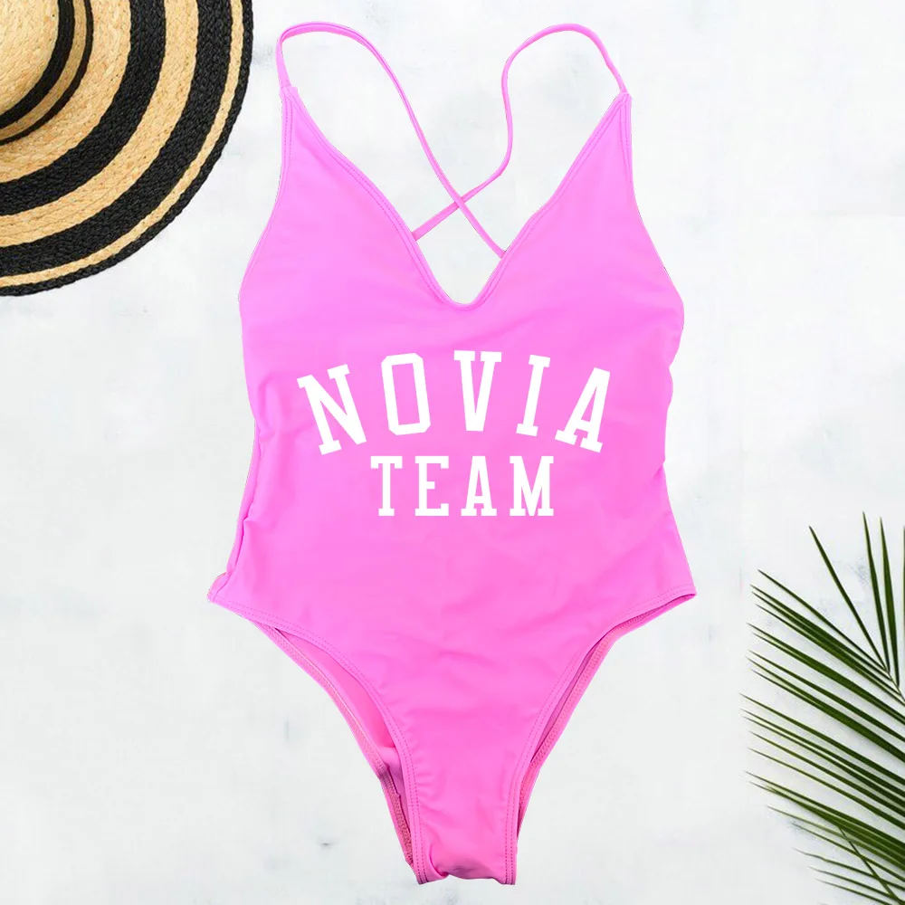 S-XL One-Piece La Novia Swimsuit Women Spanish Novia Team Swimwear Wedding Bathing Suit Lady Hen Bachelorette Party Swim Suit