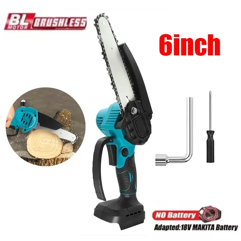 6inch Brushless Electric Chain Saw Cordless Portable Tree Branch Logging Chainsaw Woodworking Garden Tool for Makita 18V Battery