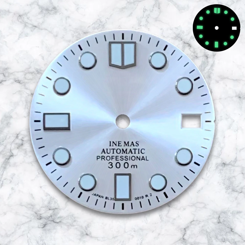 Quadrante da 28,5 mm con logo S adatto per movimento automatico giapponese NH35/NH36 Accessori per la modifica dell'orologio luminoso verde