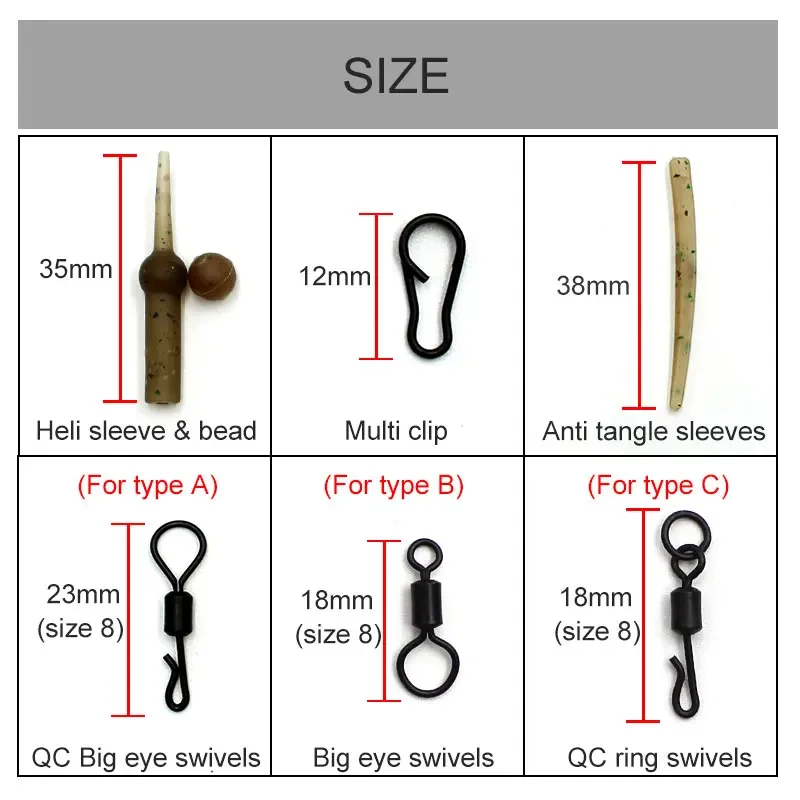 5 Set Carp Rigs Making Accessories Kit Rubber Anti Tangle Sleeves Quick Change Swivels Multi Clip For Carp Chod Hiar Rig Tackle