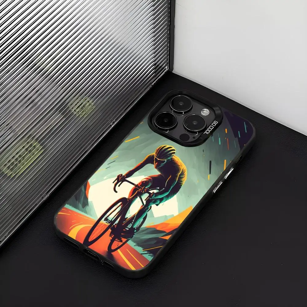 Road Bike Cyclist Cycling Phone Case Matte Colored Silver For iPhone 15 14 16 13 12 11 Pro Max Plus XS X Shockproof Hard Cover