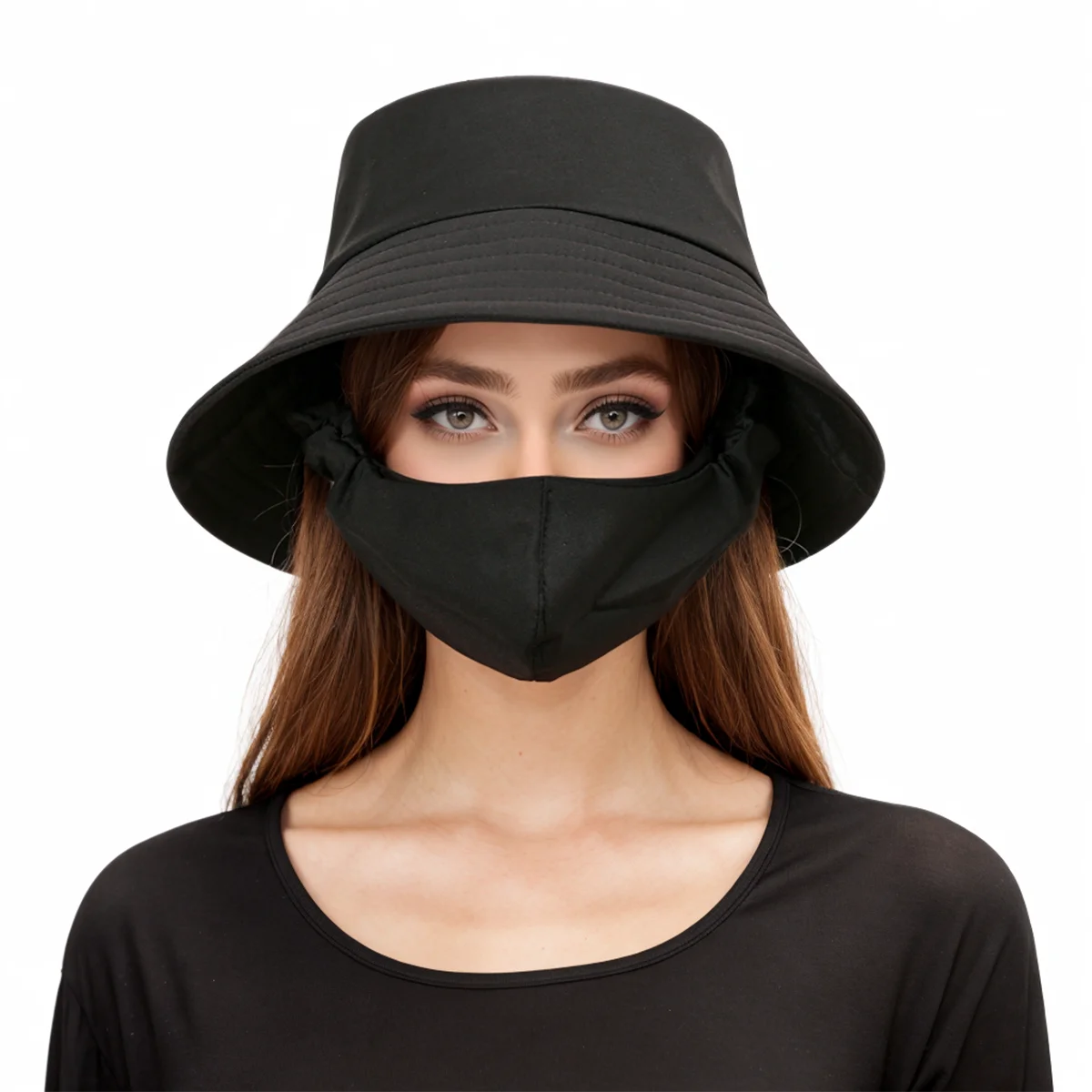 Face Mask Integrated Sunscreen Cap Women  Sun Shade Light Weight Head Hood Solid Color Summer Underscarf 60cm