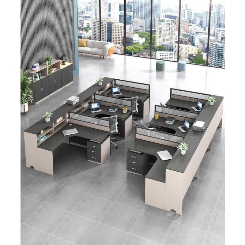 

Screen office desk and chair combination double 46 four people