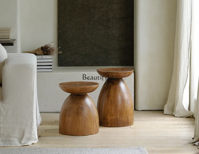 

yj7 Carbonized black hourglass edge few creative wabi-sabi wind living room home solid wood corner few