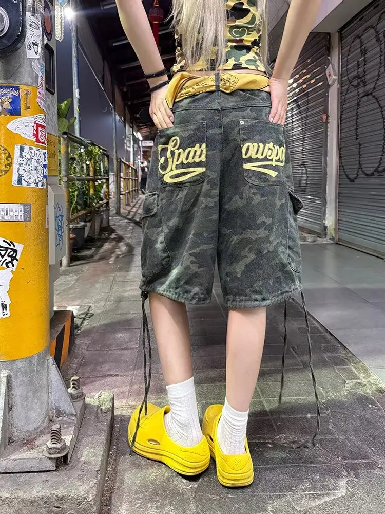 High Quality Large Pocket Design Camouflage Loose Denim Short Women's Summer Street Cargo Shorts Young Girl Bottom Female Pants