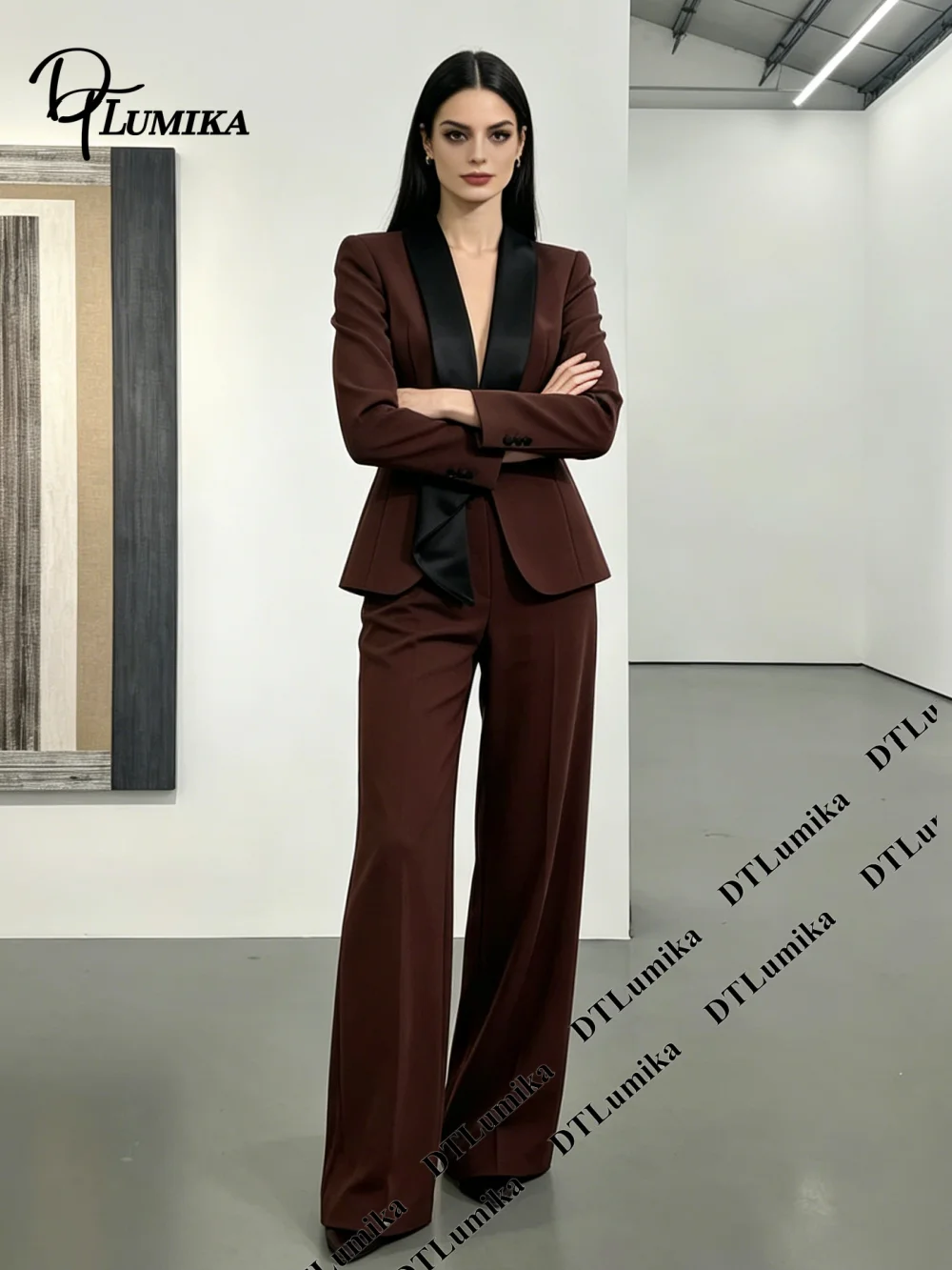 

DTLumika Women's Two Pieces Suit Set with Floral Accent Slim Fitting 2-Piece Jacket Pants Formal Pageant Gala Events Suit Attire