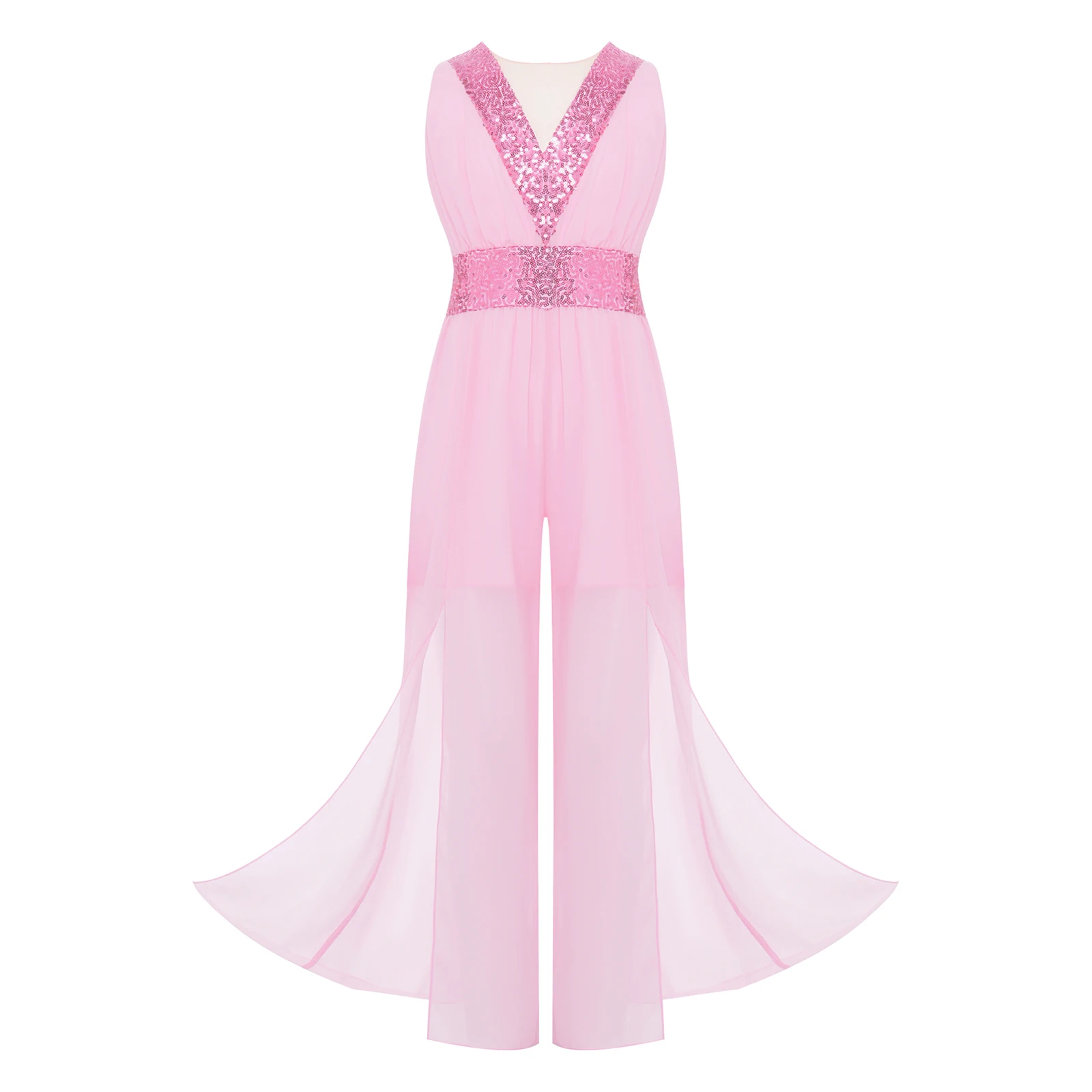 

Elegant Children Sleeveless Split Wide Legs Pants Kids Girls Flowy Chiffon Party Rompers Jumpsuit Dance Gown Wedding Costume