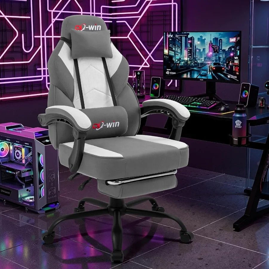 Gaming Chair for Adults with Footrest and Massage Lumbar Support, Ergonomic High Back Gamer Chair, Adjustable Swivel Computer G - view 2