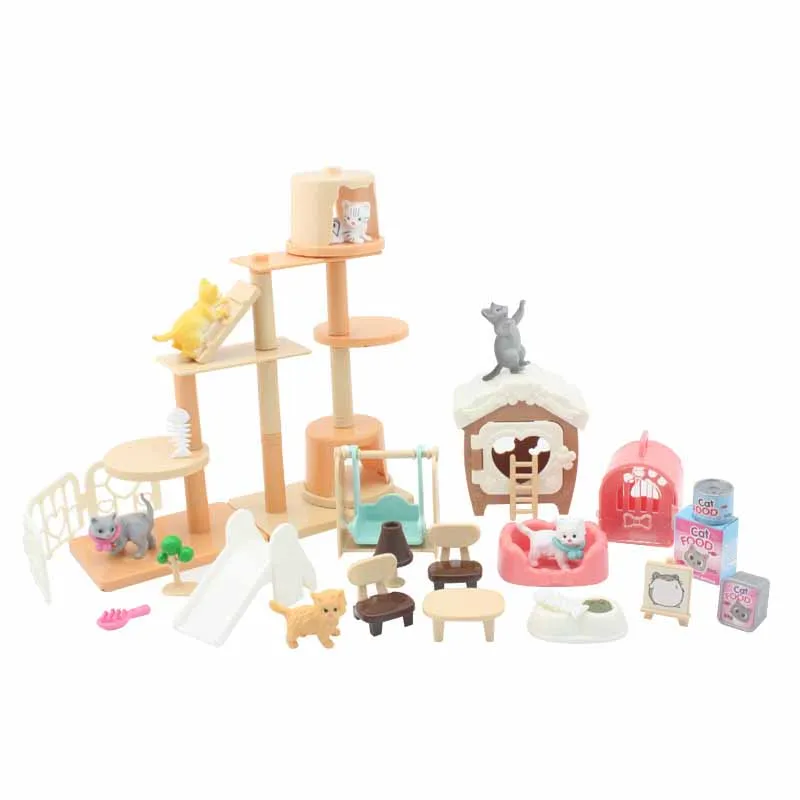 Children's Play House Toys Creative Fun Pet Set Toys Cute Cat Paradise Set Toys Model Ornaments Kids Puzzle Interactive Toys