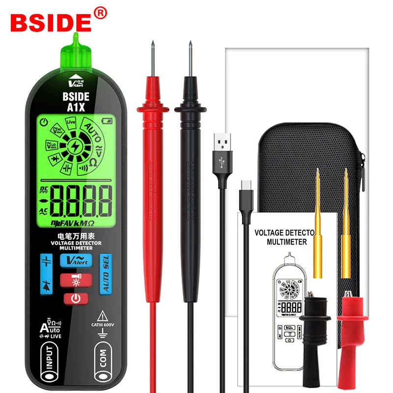 BSIDE A1X Smart Digital Multimeter Electronic Tester AC DC Contactless NCV Automatic Diode Capacitor Ohm Hz Breakpoint Meter