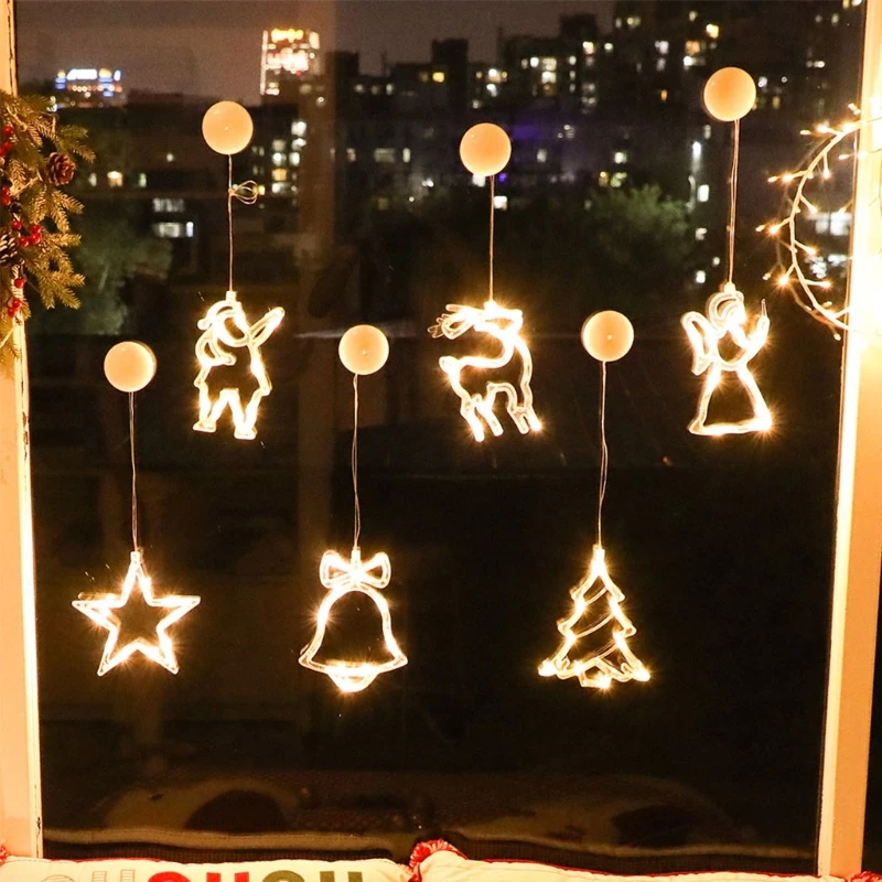 LED Weihnachten Lichter mit Saugnapf Indoor Outdoor Hängen String Lampen Fenster Dekoration für Home Schlafzimmer Party Decor A0KE