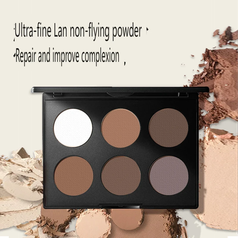 Three dimensional Lightening six color Contouring Powder Highlight Shadow combination nose shadow matte profile European and Ame