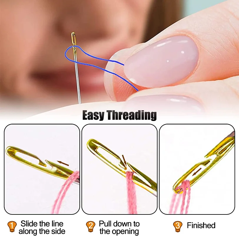 48/12Pcs Sewing Needles Blind Set Side Opening Hole Fast Throughing Stainless Steel Darning Hand Needle Tools Home Diy Jewelry