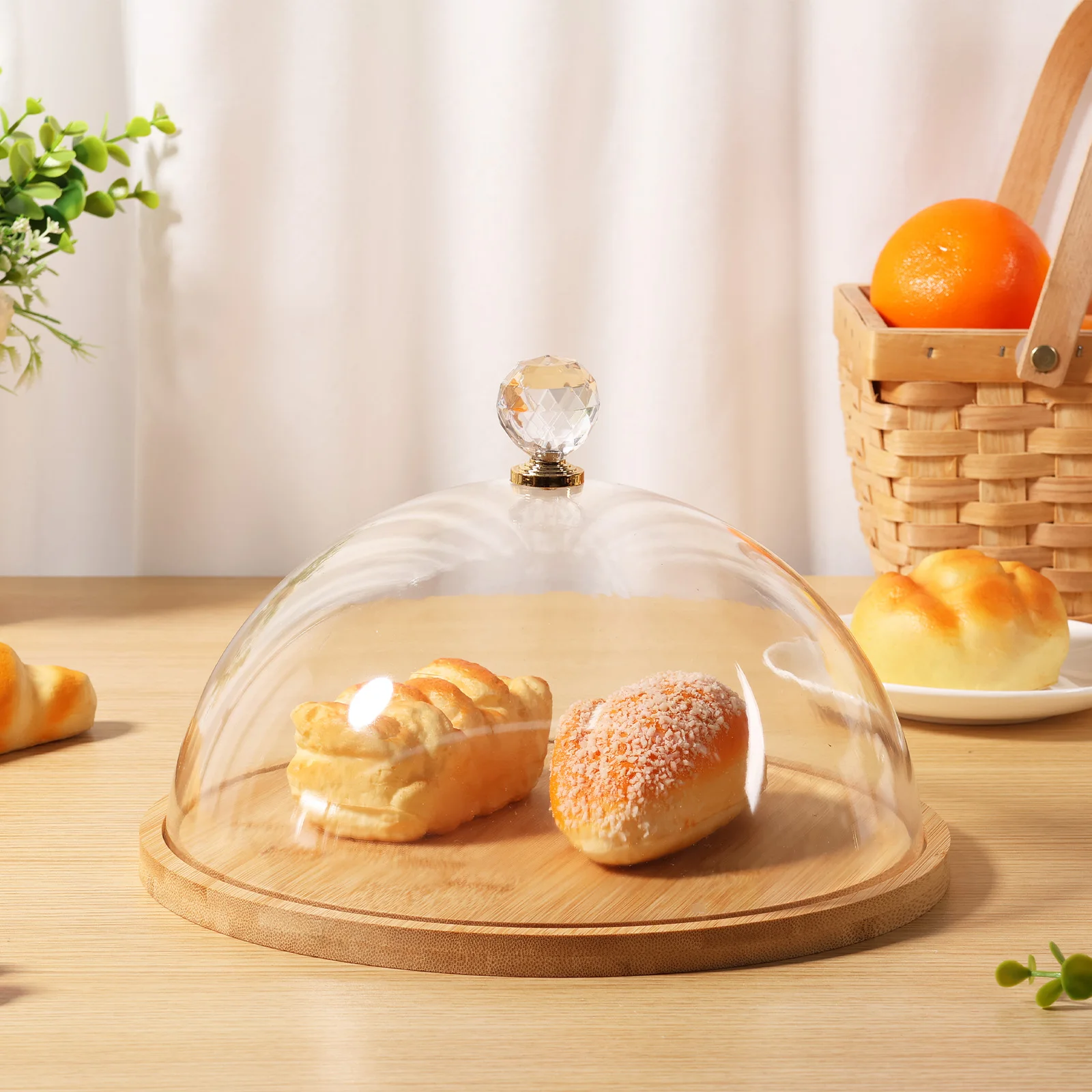 

Round Cake Stand for Party Wooden Cake Holder with Acrylic Lid Dessert Display Stand for Butter Cheese Storage Wedding Decor