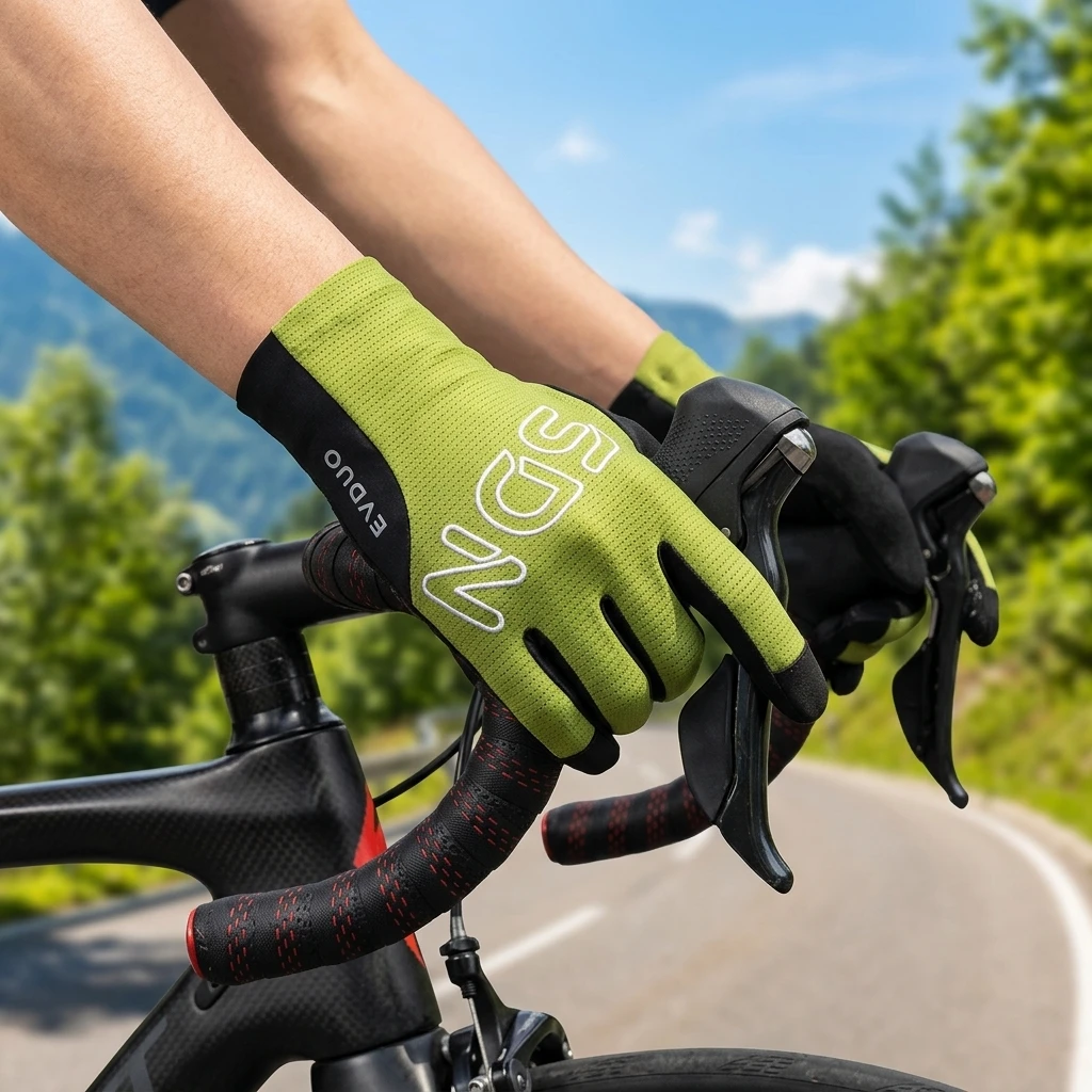 Atmungsaktive Fahrradhandschuhe mit Vollfingerdesign aus Eisseide für Sommerfahrten, Rutschfeste UPF 50+ Sonnenschutz-Handschuhe für Herren, Langlebige Fahrradausrüstung