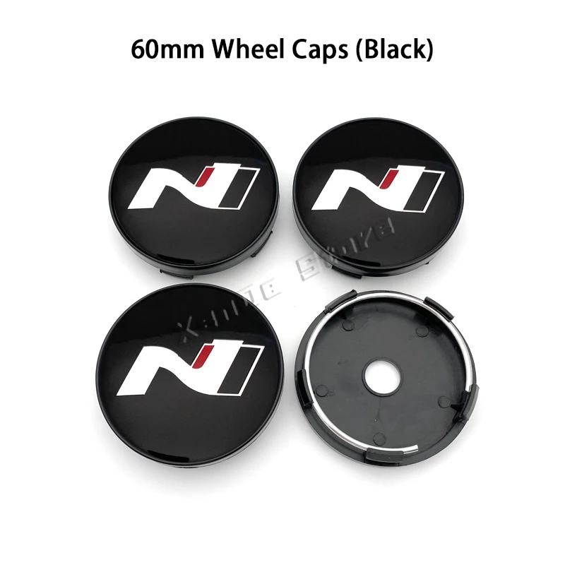 Cubierta de tapa de cubo de rueda de coche, pegatinas de emblema para Hyundai NLine Sonata Tucson Azera Elantra Veloster Kona, 4 piezas, 56mm, 60mm