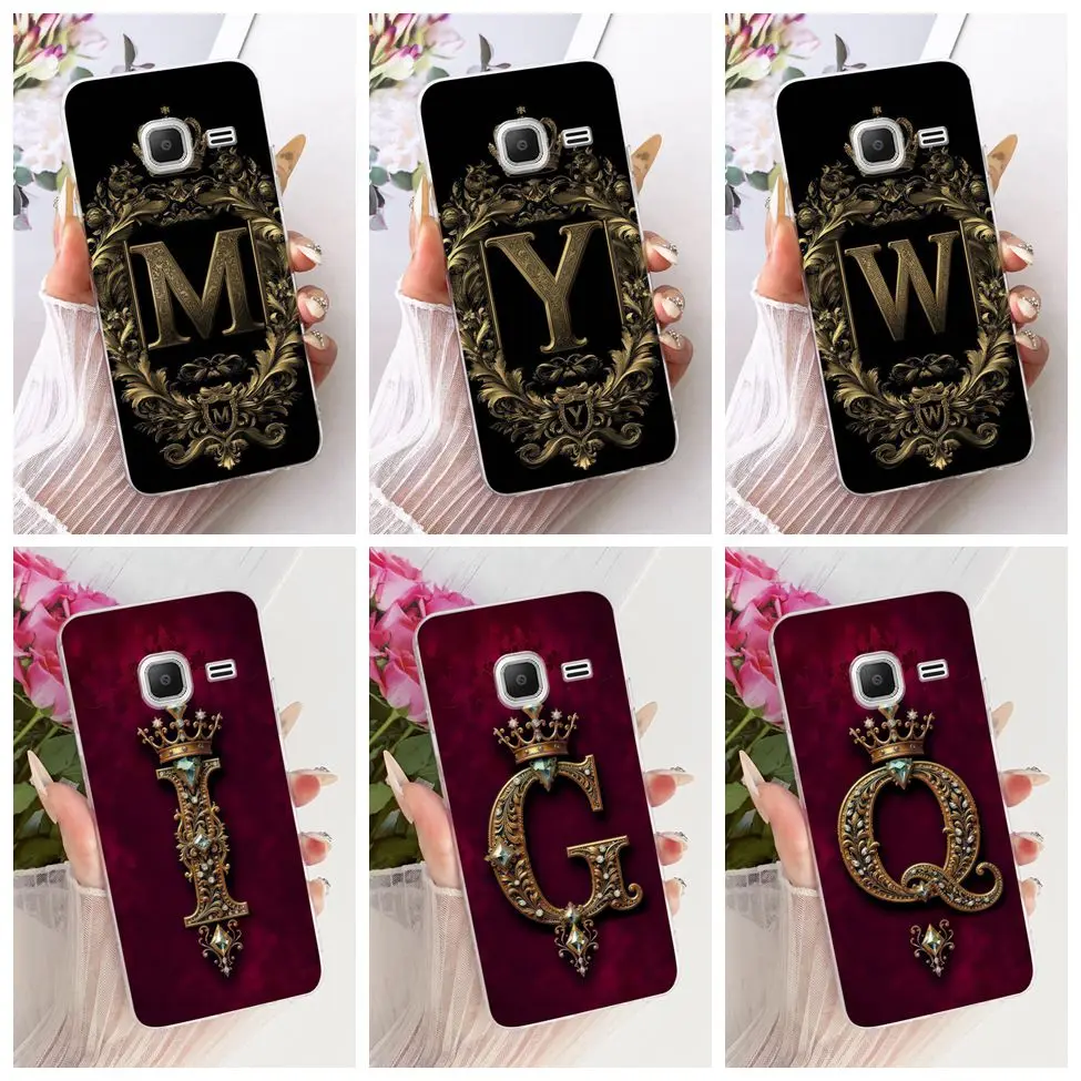Funda transparente para Samsung J1 mini, carcasa suave pintada con letras A-Z y corona de lujo en 2D para Samsung Galaxy J1 mini SM-J105B SM-J105H