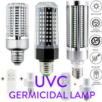 40W UVC LED Germicidal Light E27 E26 E12 E14 B22 UV light with remote control and 2pcs 3535 (UVC) germicidal lamps 220V 110V