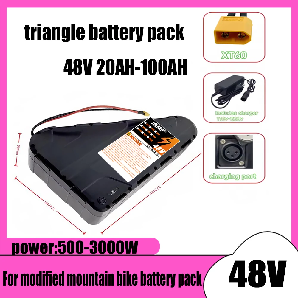 

48V triangular pack battery 100AH large capacity, waterproof hard shell, built-in BMS application,electric scooter 750W-2000W