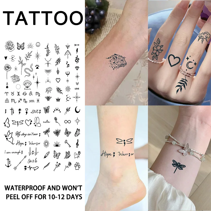 4Pcs Small Pattern Waterproof Temporary Tattoo Stickers, Long-lasting Waterproof for One to Two Weeks, Suitable For Palm, Arm.