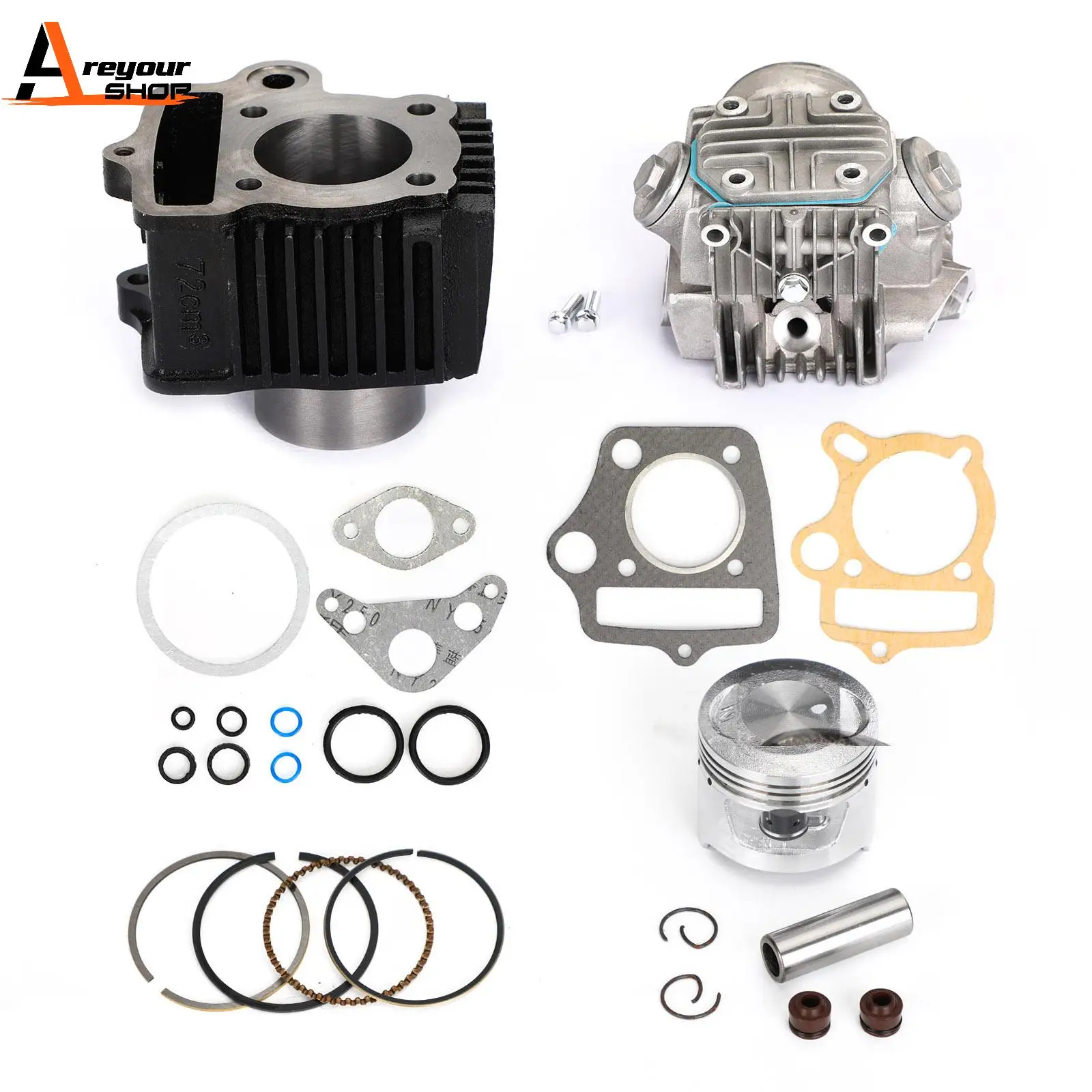 Areyourshop Complete Cylinder Piston Head Gaskets For Honda 70cc CRF70F ATC70 TRX70 CT70 S65 12101-GB0-910 12251-111-730 Motor