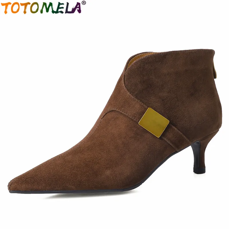 

TOTOMELA 2024 New Size 34-40 Zipper Retro Sheepskin Ankle Boots Woman Thin Med Heels Shoes Top Quality Winter Boots