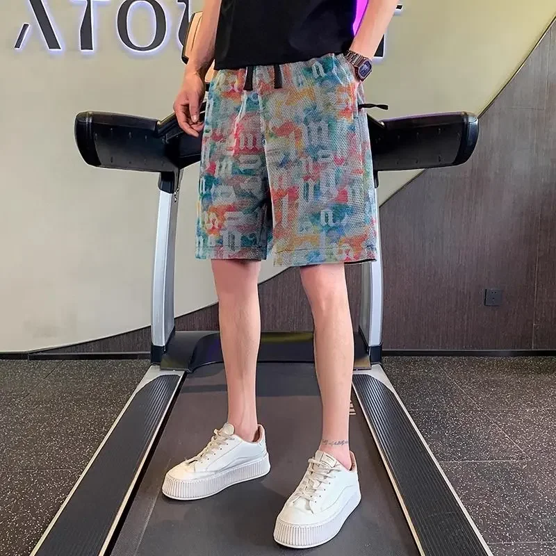 

Шорты для мужчин Пляжные шнурки Широкие мешковатые свободные мужские короткие брюки с принтом Белый цветочный принт с карманами Дизайнерский без логотипа Ice Xl