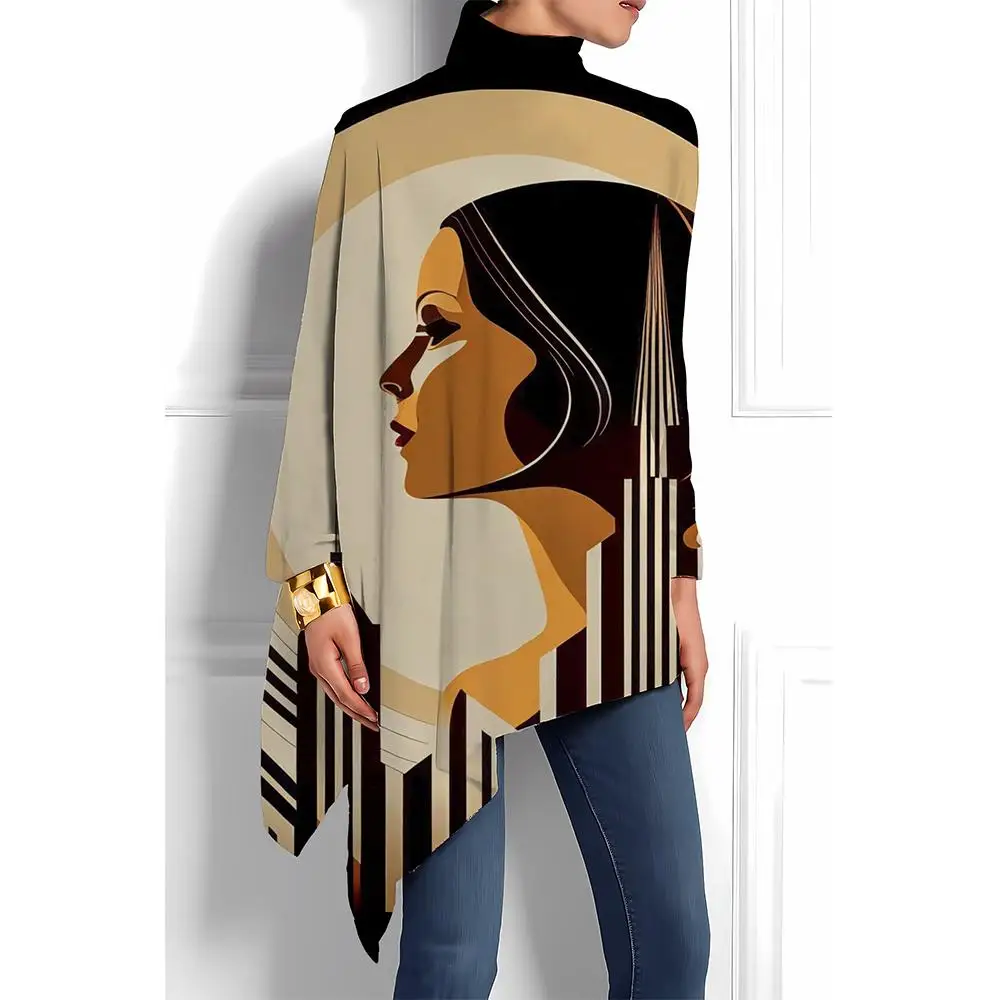 2025 New Women's Artistic High-Neck Top Street Retro Style Casual Everyday Loose Long Sleeve Autumn's Unique And Stylish Item