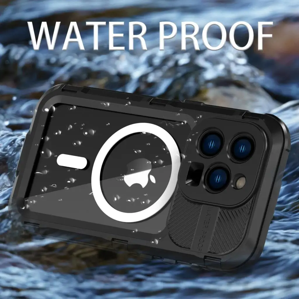 IP68 Metal Waterproof Case For iPhone 15 14 Pro Max 14 Plus Clear Full Protection Aluminum Alloy Water Proof Case For iPhone 14