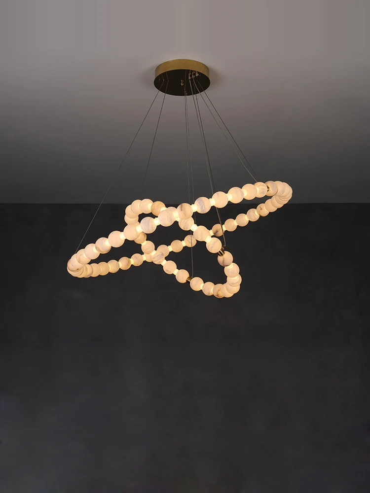 

50-100cm Marble Ring Dimmable LED 2025 Chandelier Alabaster Hanging Lamps Suspension Luminaire Lampen For Foyer Dinning Room