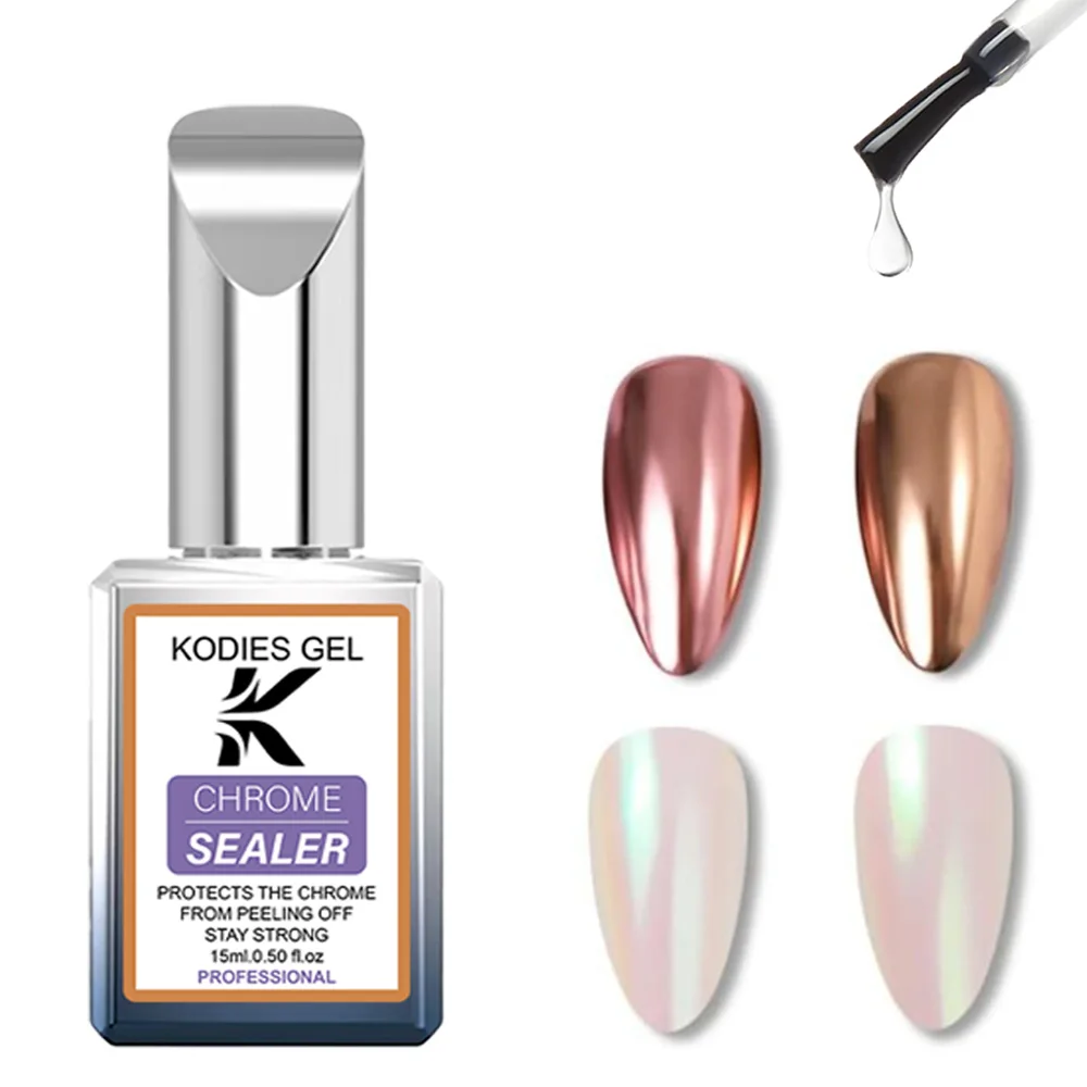 طلاء أظافر جل كروم من كوديز، طبقة علوية بدون مسح، طلاء أظافر شبه دائم بالأشعة فوق البنفسجية/LED، طبقة علوية غير لاصقة بتأثير المرآة للمانيكير