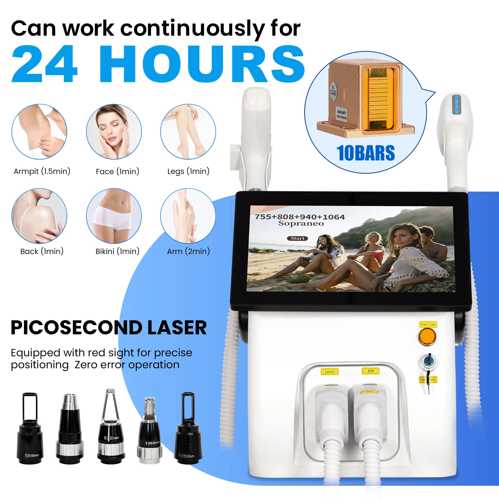FAC 4Wavelength Diode Laser Hair Removal Semiconductor Water-Cooled and air-Cooled Painless Permanent Epilation Full Body Beauty