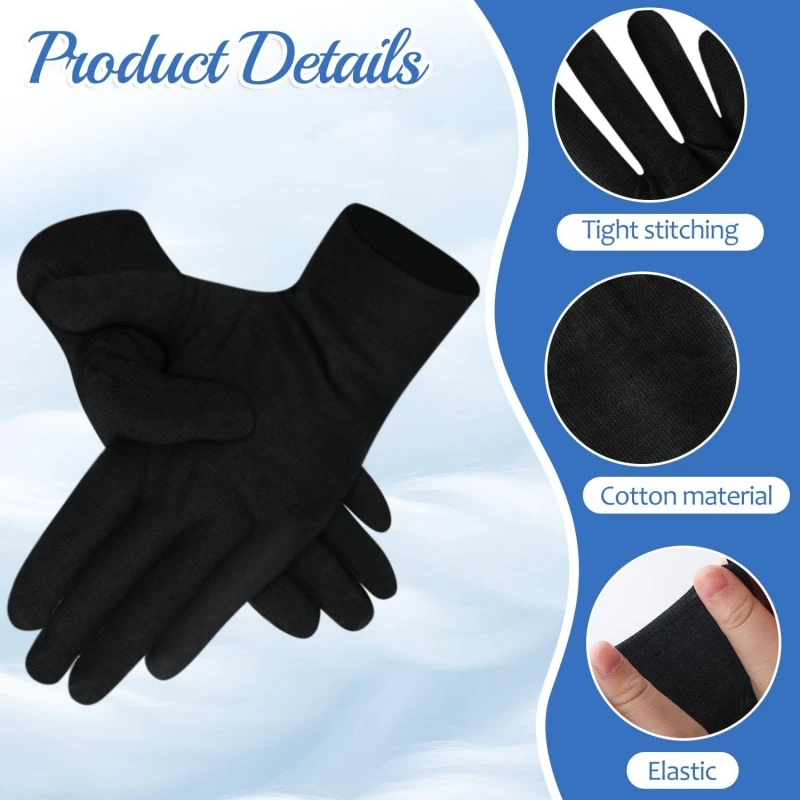 12/24PCS Black Cotton Work Gloves Elastic Moisturizing Hand Lotion Gloves for Overnight Sleeping Handling Photo Costume Gloves