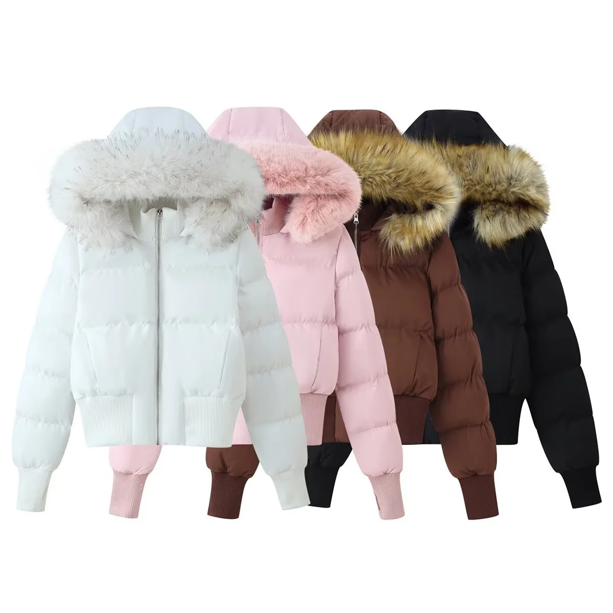 2025 Winter New Women's Casual Fashion Commuter Style Stylish Versatile Short Hooded Cotton-padded Jacket with Fur Collar