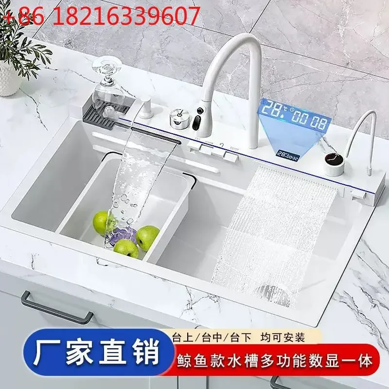 Stainless steel vegetable basin household kitchen sink digital display thickened honeycomb single slot