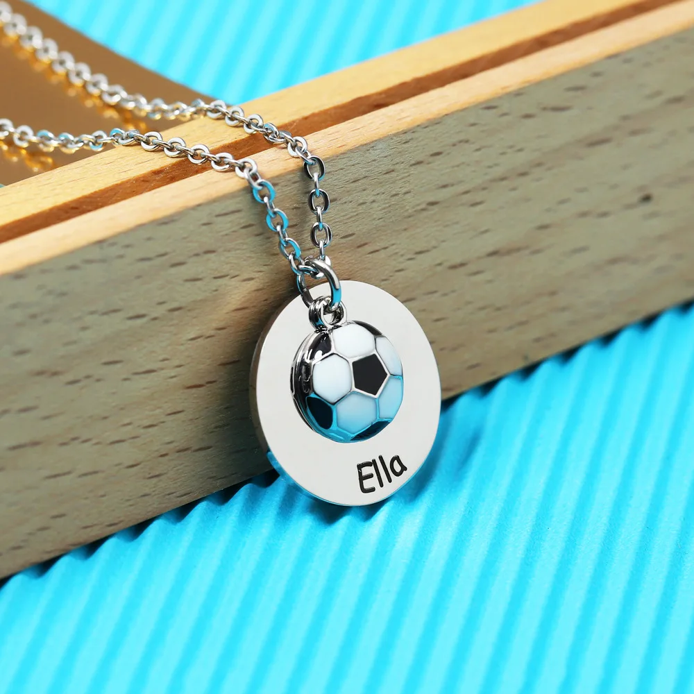 Stainless Steel Football Custom Name Engraving Necklace Disc Personalized Letter Soccer Chain Player Giveaway Souvenir Gift