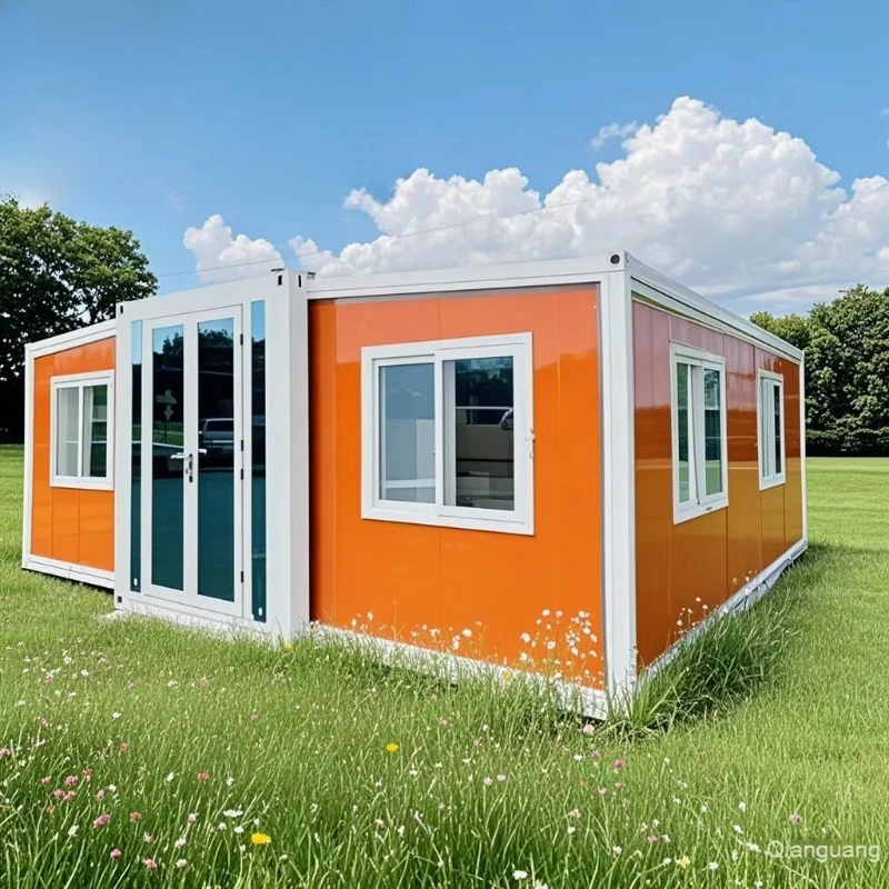 20ft أجنحة مزدوجة الجاهزة الحاويات الجاهزة منزل عازلة للصوت توسيع المقصورة مع لودج الصيد المحمولة دائم