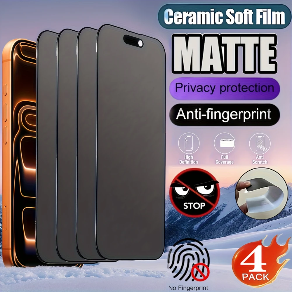 NNBILI 4Pcs Full Coverage Matte Privacy Screen Protector Anti-Spy For iPhone 17 16 15 14 13 12 11 Pro Max 17Air XS XS Max Series