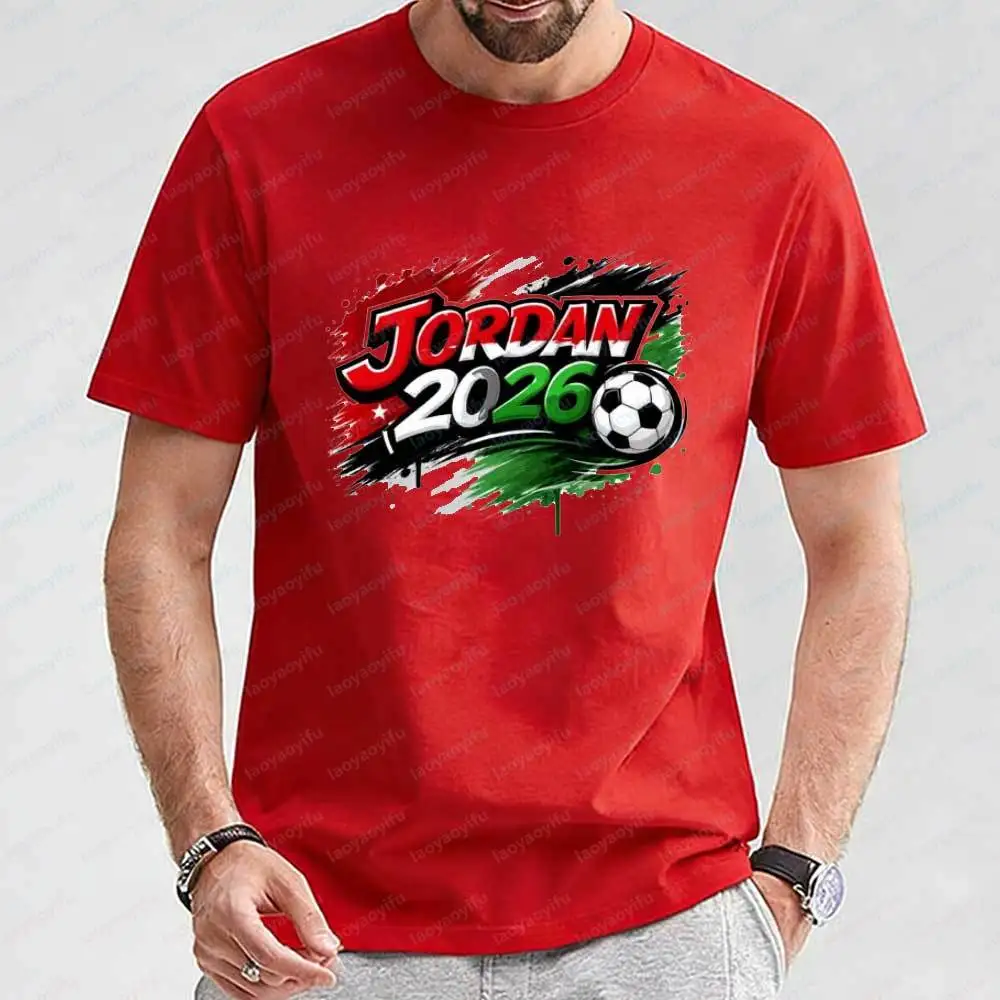 Jordan 2026 Soccer T-Shirt for Men Cotton Comfortable Top with Jordanian Flag & Football Print Regular Fit Daily & Game Day Tops