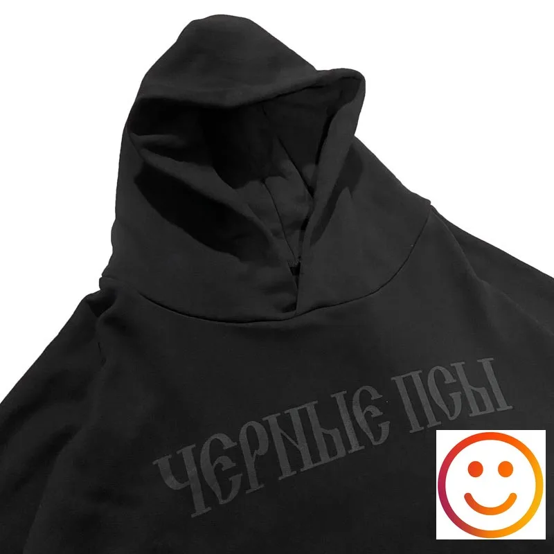 Black YZY Kanye West Russian Language Print Thin Fleece Hoodie Men Women Winter Autumn Loose Fit Sweatshirts Hooded Pullover