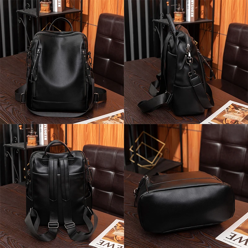 Multi Functional Large Capacity Bags High Quality Soft PU Leather Backpacks Student School Bag Fashion Women\'s Designer Backpack