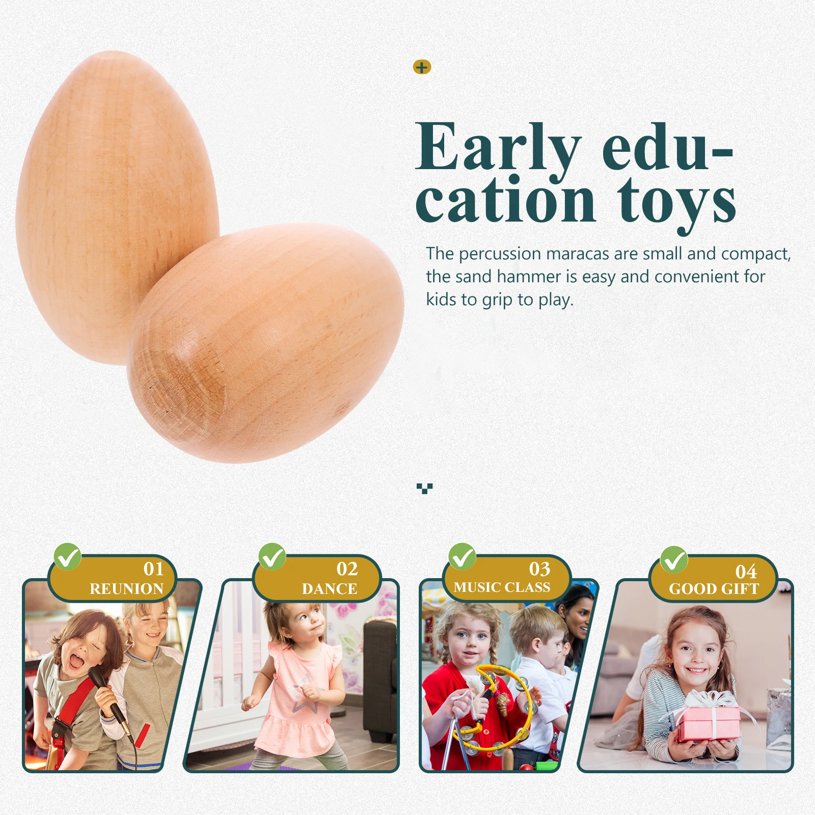 2 Pcs Wooden Sand Egg Teaching Aids Musical Toy Infant Percussion Instrument Kids Instruments Toys for Children