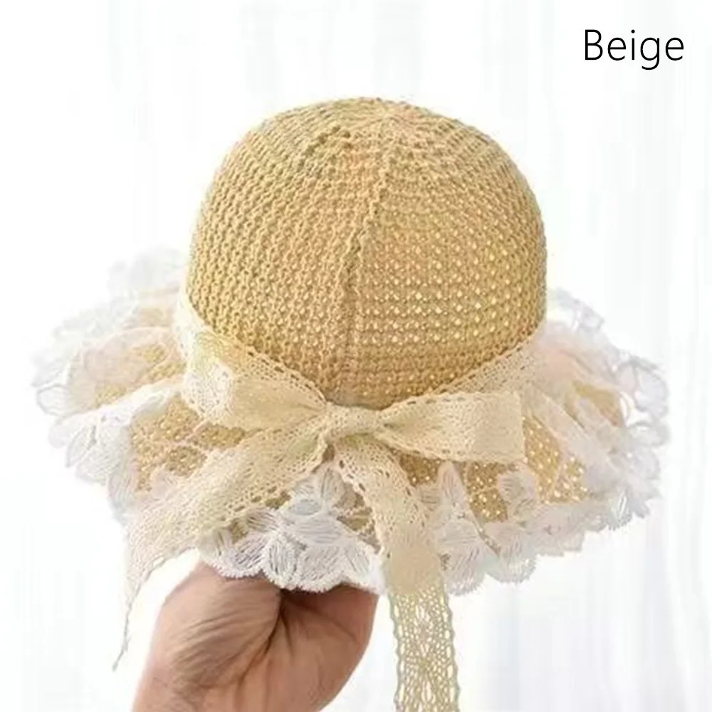 

Fashion UV Protection Lace Straw Hat Wide Brim Lace Up Sun Hat Foldable 1-3Year Beach Hats Princess Girl