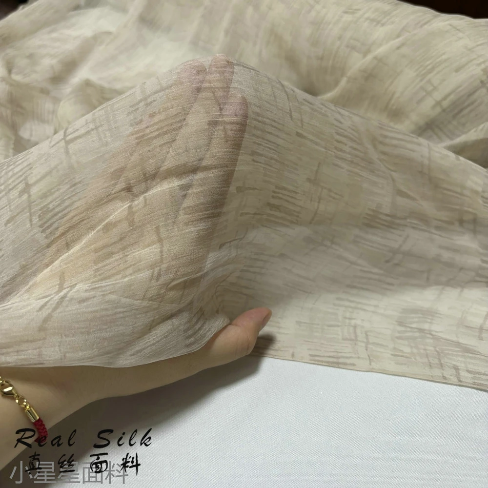 Thin Translucent Khaki Scarves Printed Chiffon Fabric Hanfu DIY Fabric