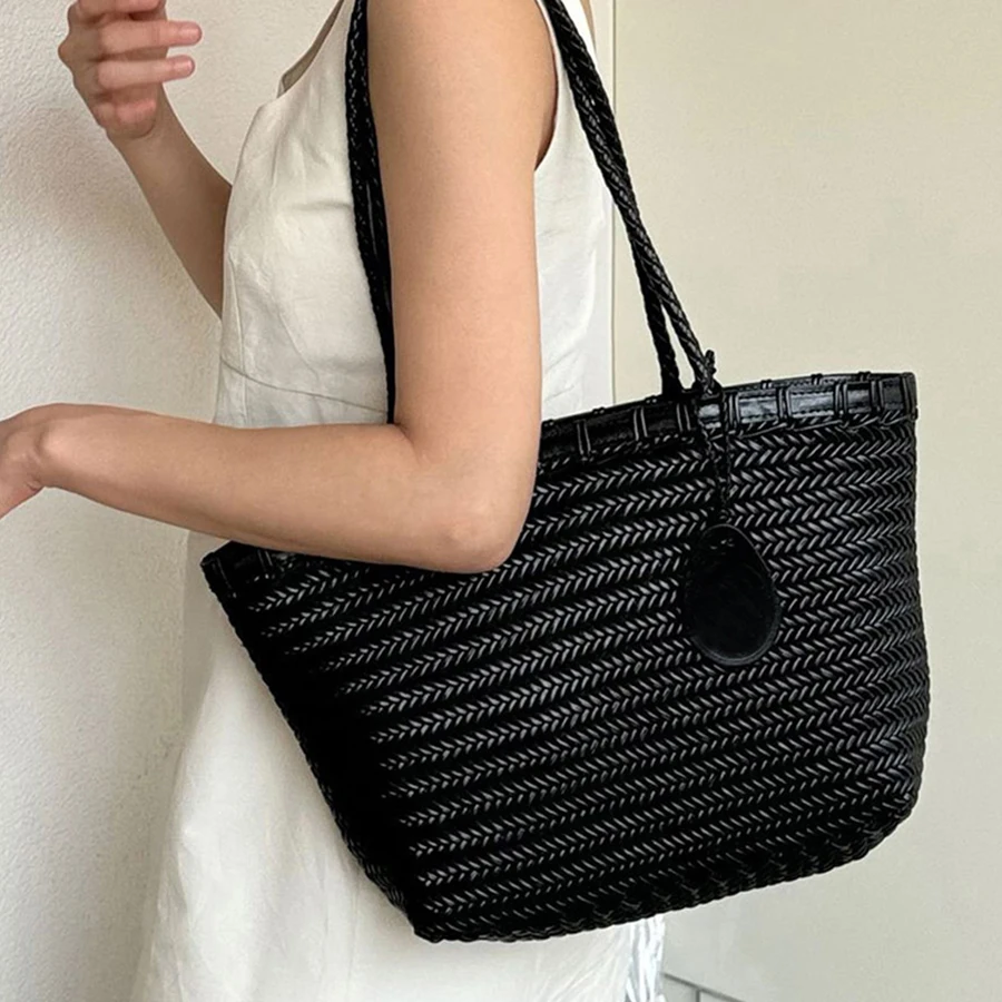 

Тканая большая сумка для женщин, большая тканая сумка из мягкой кожи, рабочая сумка-шоппер, летняя пляжная дорожная сумка-шоппер с кошельком